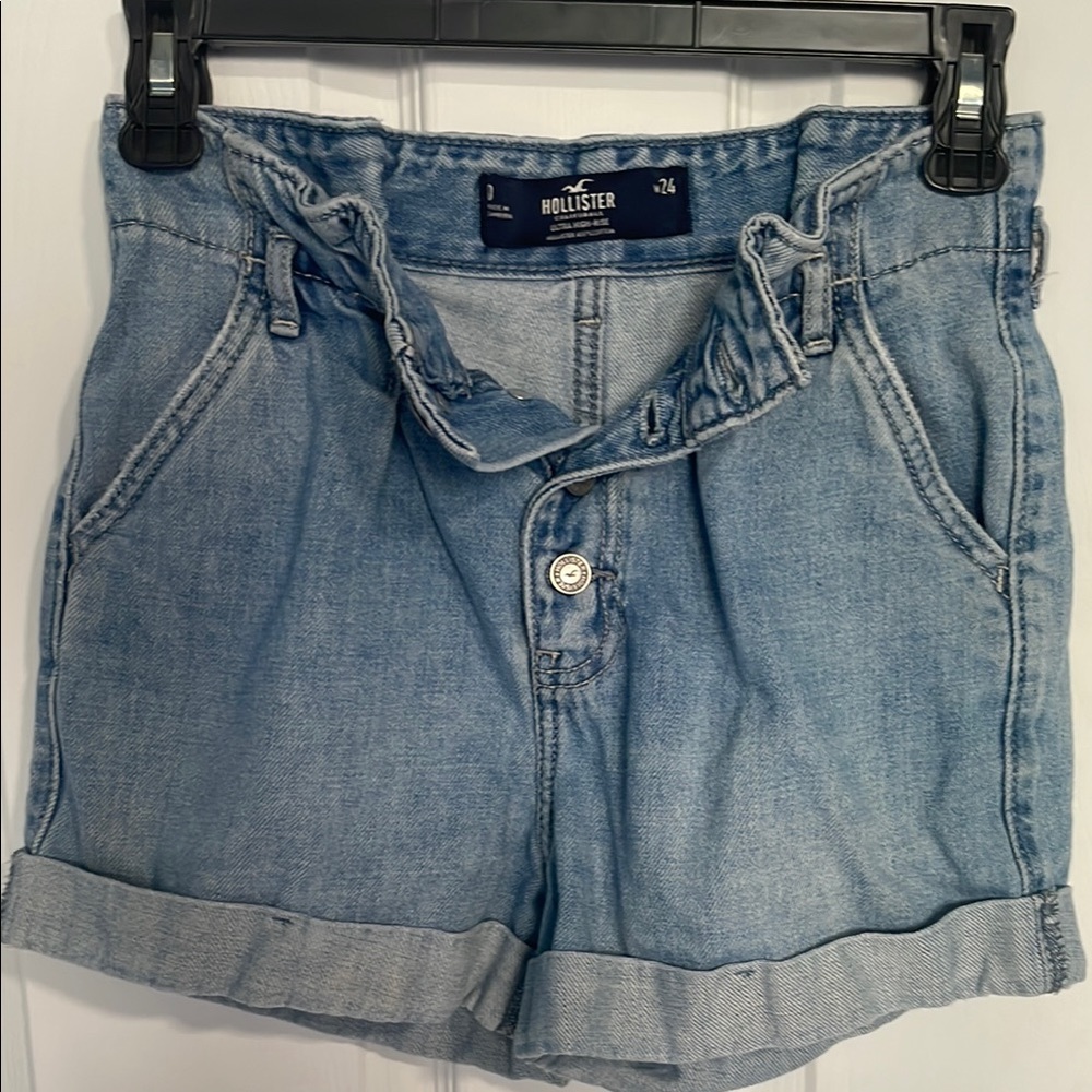 Hollister Blue Jean Shorts Light Wash Cuffed